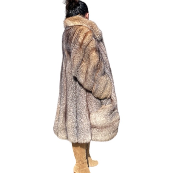 Women’s XL 2XL Sterling Crystal Fox Swing Coat Stroller Cutaway Hem Real Fur - Picture 14 of 14